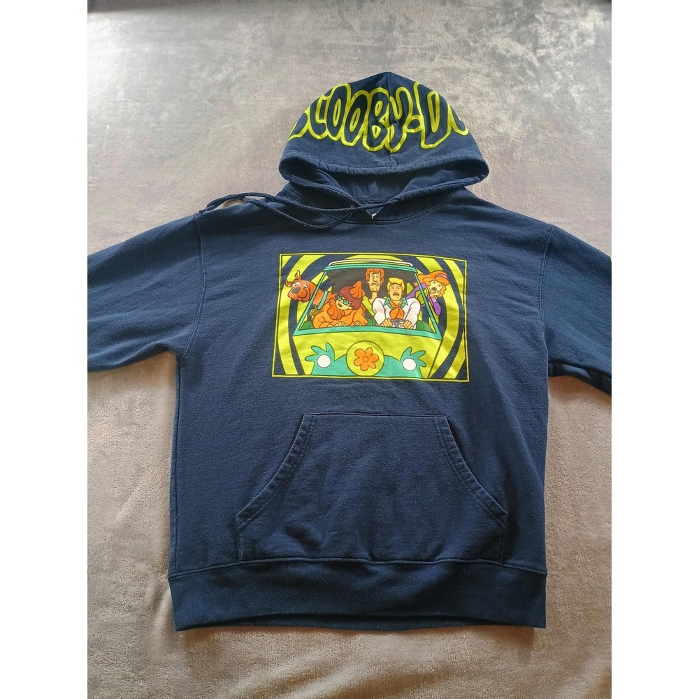 Scooby Doo Hoodie Mens Medium Blue Mystery Machine Graphic Fleece Pullover Top